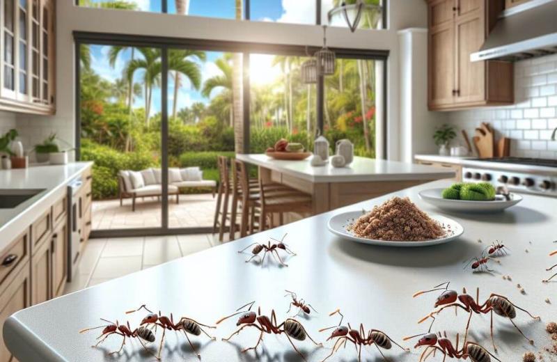 Ghost ants crawling on Kitchen counter in Jupiter, Florida