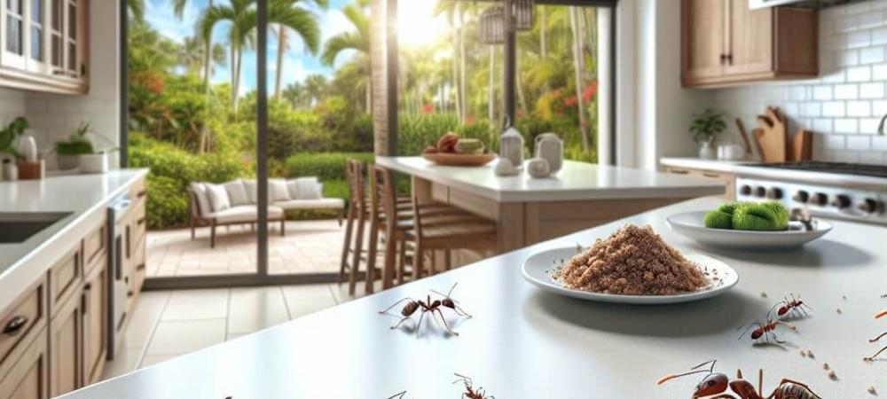 Ghost ants crawling on Kitchen counter in Jupiter, Florida